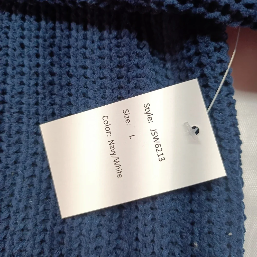 Nikka K Womens L Varsity Cardigan‎ Sweater Navy Blue Full Zip Embroidered NWT